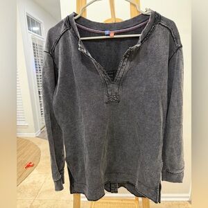 Anthropologie Pilcro Split Hem Tunic distressed sweatshirt washed black cotton